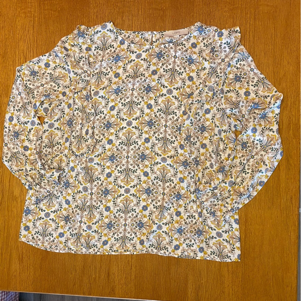 Loft feminine yellow blue & white floral bohemian style top size XL
